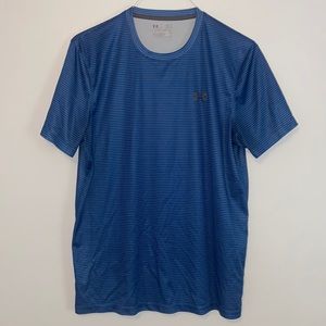 Under Armour Heat Gear Loose Fitting Gray and Blue Striped Tee